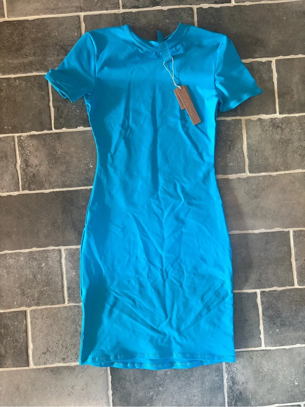Skims New Women’s Kim K Short Sleeve swim dress - DRS-2793 XXS  Turquoise